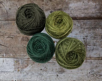 Valdani 12Wt- Perle Cotton- Greens - Collection- 4 Piece Hand Dyed Thread Bundle