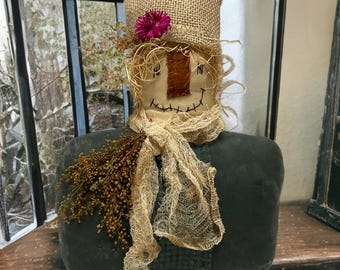 Primitive Scarecrow Stump Style Doll-Handmade Primitive Fall Doll-Decor