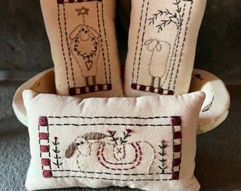 Handmade Primitive Stitched Sheep Bowl Fillers-Primitive Decor-Mini Pillow Bowl Fillers