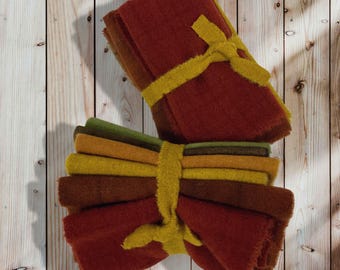 Autumn Hues Hand Dyed Wool Fabric Bundle, Rug Hooking Applique