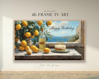 Feliz cumpleaños Limón Marco Arte TV / Decoración Costera Italiana / Fondo para Fiesta de Limoncello / Marco Arte TV Samsung / Pantalla Digital