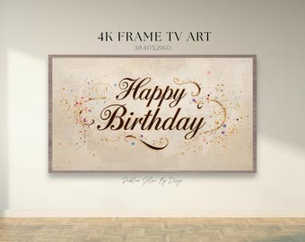 Elegante marco de TV Samsung con texto "Feliz Cumpleaños": Decoración para fiestas (Descarga digital 4K JPEG)