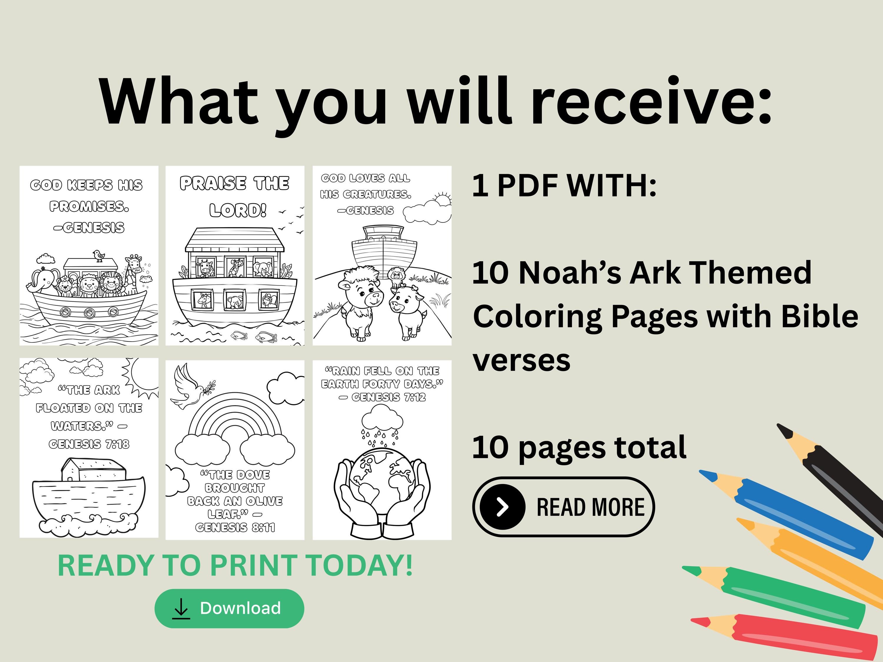 Noah’s Ark Coloring Pages for Kids – Bible Verse Printables, Christian ...
