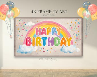 Marco de feliz cumpleaños para niños, arte de TV 4K / Decoración colorida para fiestas Samsung (descarga digital JPEG)