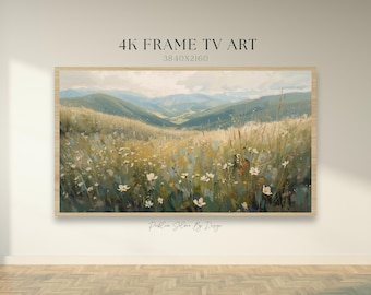 Pintura al óleo de flores silvestres de pradera alpina / Arte para TV Samsung 4K (Descarga digital)
