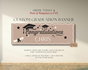 Pancarta de graduación personalizada para imprimir, letrero de graduación personalizado, pancarta de la promoción de 2026, pancarta para imprimir de Walgreens CVS