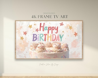 Feliz Cumpleaños Marco para TV Arte, Fondo de pantalla para fiesta, Marco Samsung 4K, Decoración de cumpleaños en tonos pastel Descarga digital (JPG)