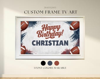 Letrero personalizado de cumpleaños de fútbol para TV, decoración personalizada para fiestas deportivas infantiles, descarga de marco con nombre de feliz cumpleaños para niños para Smart TV