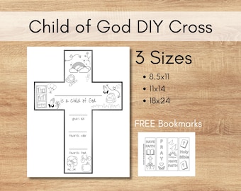 Página para colorear de la cruz del niño de Dios / Actividad manual para niños DIY / Educación en casa, Escuela Bíblica de Verano, Iglesia y Escuela Dominical Imprimible, Marcadores GRATIS incluidos