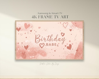 Marco rosa para TV con diseño de bebé de cumpleaños (4K) / Decoración romántica y estética para la pantalla del televisor, sorpresa para la novia, protector de pantalla Samsung (descarga digital JPEG)