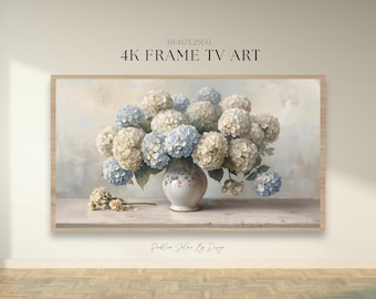Marco de hortensias para TV / Protector de pantalla digital con pintura al óleo de estilo chinoiserie vintage, fondo de pantalla cottagecore / Obra de arte para Smart TV Samsung 4K