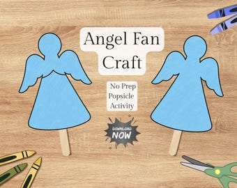 Manualidad de ángel en abanico / Actividad bíblica cristiana imprimible para niños / Diversión para la escuela dominical, educación en casa y EBV Descarga instantánea, Manualidad fácil de Dios