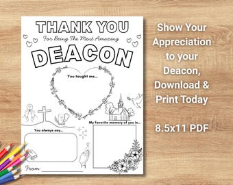 Página para colorear de agradecimiento al diácono / Regalo de agradecimiento imprimible de niños, adolescentes y adultos / Actividad de la iglesia en PDF / Grupo de oración de la Escuela Bíblica de Verano