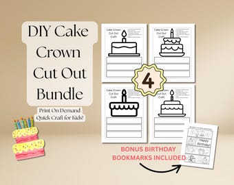 Corona de pastel imprimible para niños: actividad fácil de recortar / Corona de papel para colorear / Diversión rápida para cumpleaños infantiles, manualidad de cumpleaños