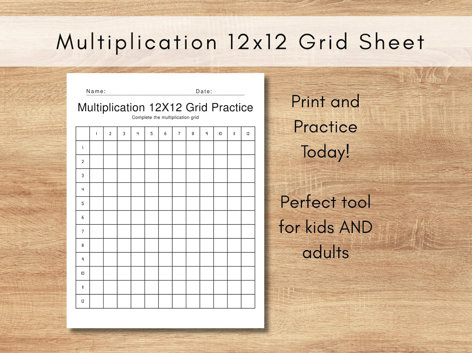 12x12 Multiplication Chart Practice | Printable Math Worksheet | Times ...