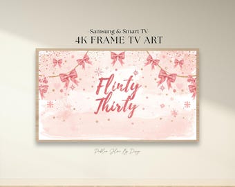 Decoración para TV con marco "Flirty Thirty" / Decoración rosa y blanca para cumpleaños número 30 / Protector de pantalla para TV Samsung / Decoración para fiestas (Descarga digital en formato JPEG 4K)