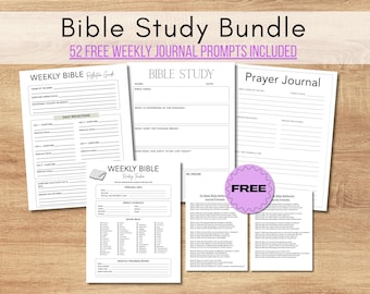 Paquete de estudio bíblico imprimible / Diario cristiano y planificador diario de oración / 52 indicaciones semanales GRATIS / Diario de crecimiento espiritual