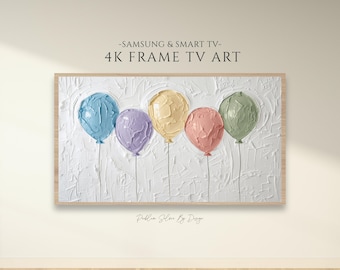 Arte para TV con marco de globos en tonos pastel / Decoración para TV de fiesta de cumpleaños / Arte minimalista con globos para pared / Arte para TV con marco Samsung / Descarga digital 4K