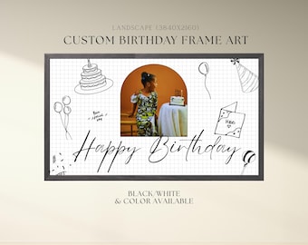 Marco de TV personalizado para cumpleaños con foto, pantalla de TV personalizada, decoración de marco Samsung, pantalla para fiestas, descarga digital 4K
