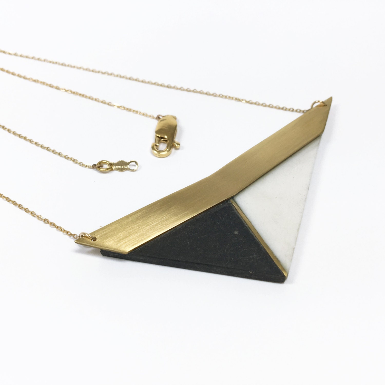 Triangles Necklace, Asymmetrical Necklace, Porcelain Jewelry, Black and ...