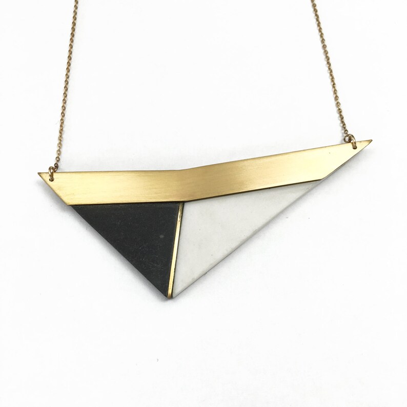 Triangles Necklace, Asymmetrical Necklace, Porcelain Jewelry, Black and