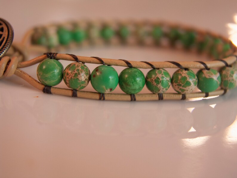 Ocean Jasper and Natural Leather Cord Wrap Bracelet