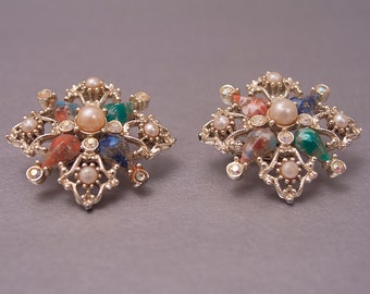 Sarah Coventry "Galaxy" Multi-Color Cabachon Gemstone Earrings