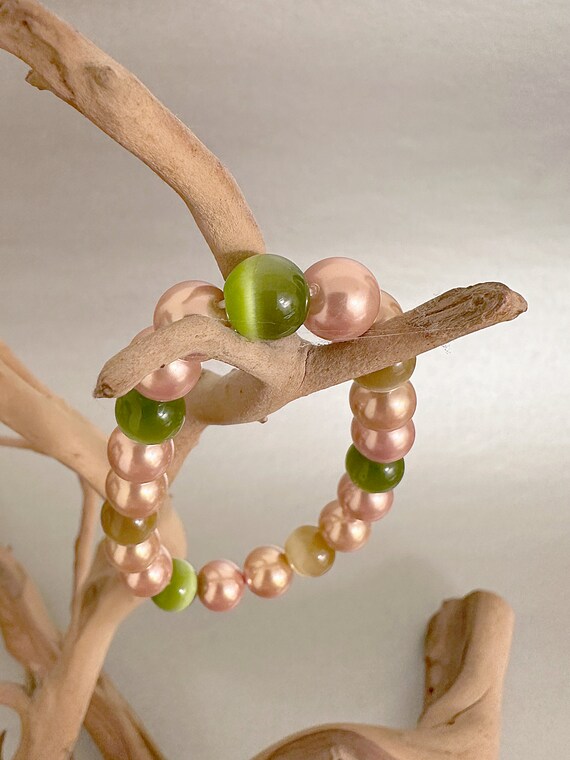 Gold and Green Lampwork Elastic Bracelet - image 4