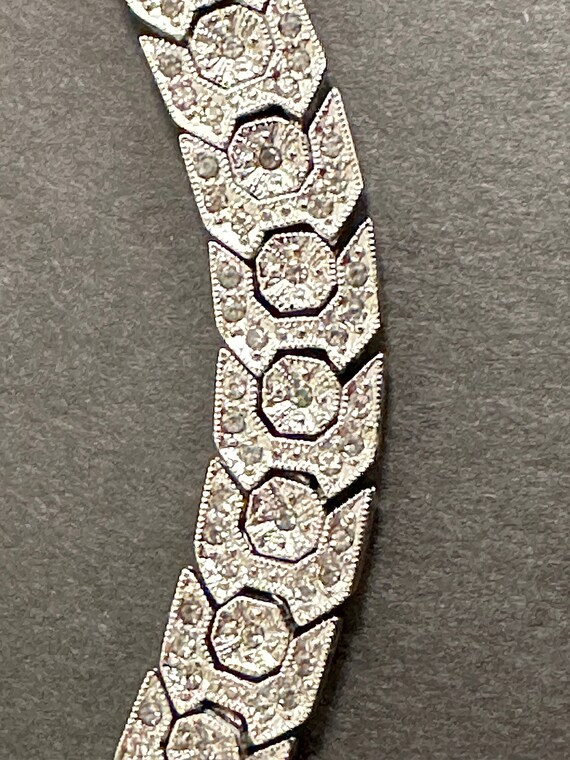 Art Deco Silver and Rhinestone Choker Necklace - image 5