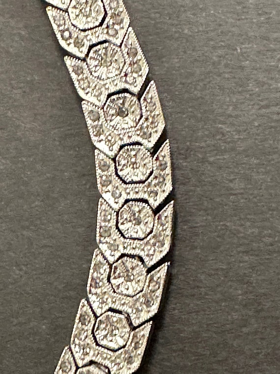 Art Deco Silver and Rhinestone Choker Necklace - image 4