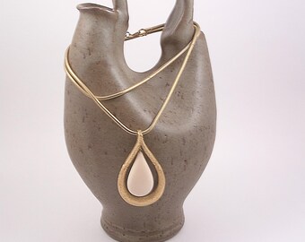 Trifari Teardrop Pendant and Goldtone Necklace, Signed