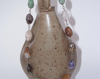 Lace Cage Wire Multi-Color Polished Gemstone Necklace - Handmade