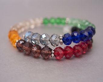 Jewel Tone Red, Blue, Green, Orange Czech Faceted Bead Memory Wire Bracelet
