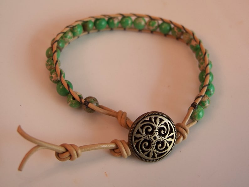 Ocean Jasper and Natural Leather Cord Wrap Bracelet