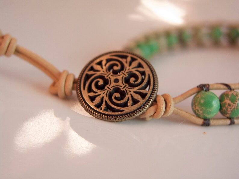 Ocean Jasper and Natural Leather Cord Wrap Bracelet