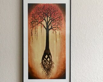 Autumn Tree - Original Oil Print on Felt Weave Paper