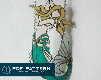 Sea Siren • 7.5" x 12" Stained Glass Mermaid Pattern PDF • Instant Download