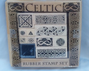 CELTIC RUBBER STAMP Kit Set 10 stamps & Ink Pad New