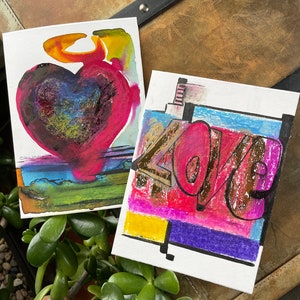 Hand Painted Valentine&#39;s Day Art Card set of 2