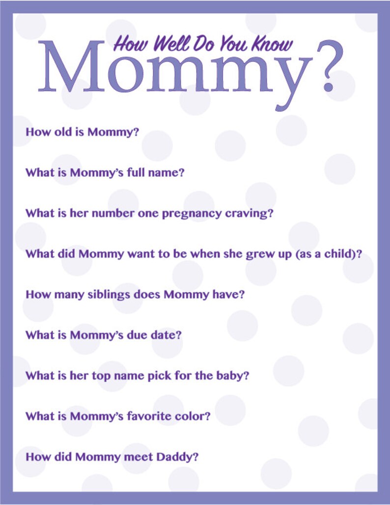 How Well Do You Know Mommy Baby Shower Game Etsy How Well Do You Know Mommy Baby Shower Game Etsy