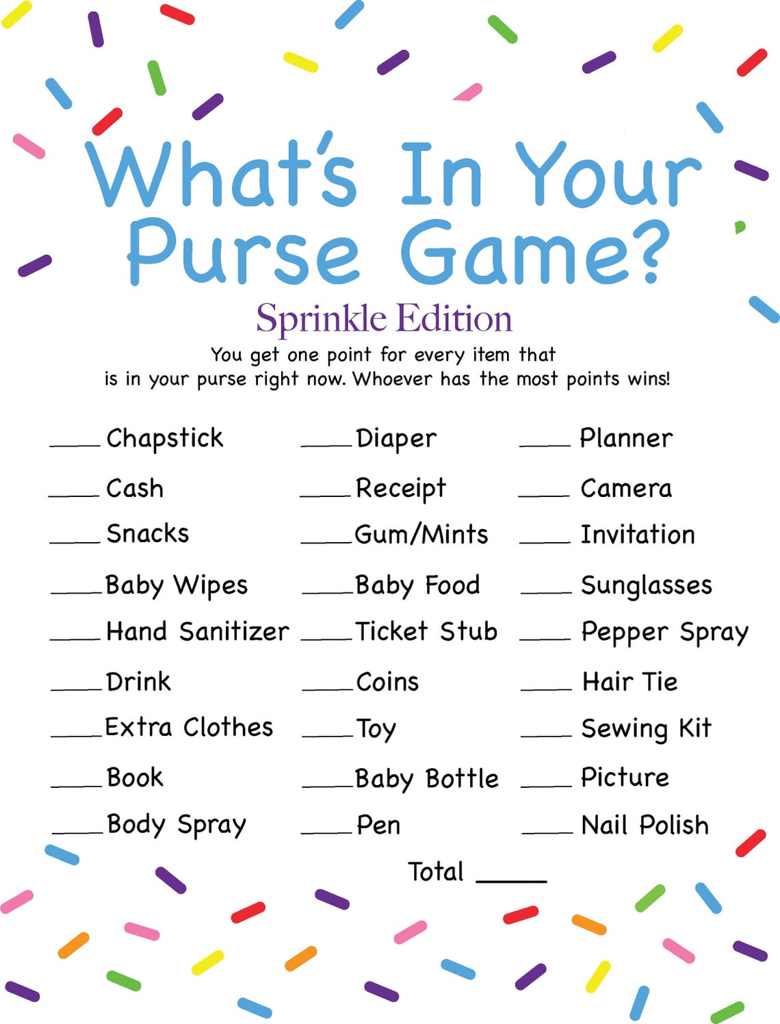 What's in Your Purse Baby Shower Game Etsy