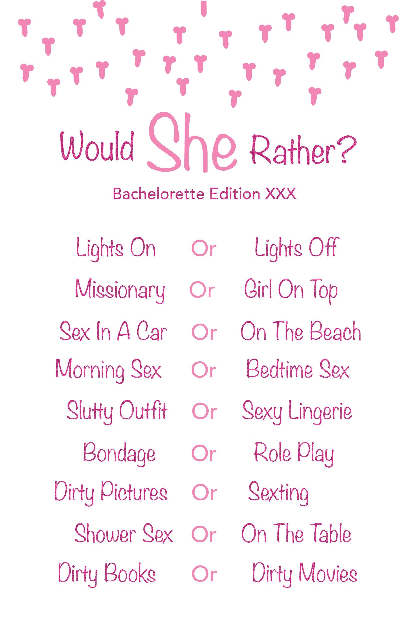 Would She Rather Bachelorette XXX Edition Printable - Etsy Hong Kong