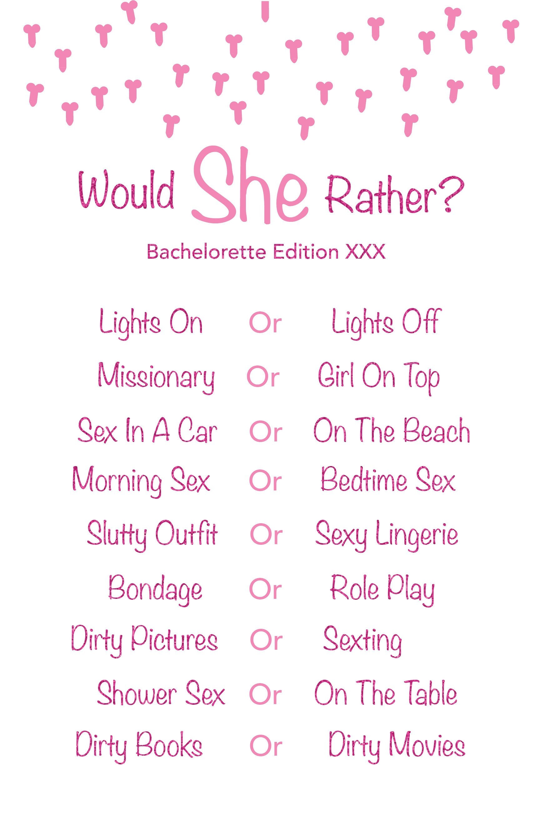 Nepali Teen Girls Xxx Sex - Would She Rather Bachelorette XXX Edition Printable - Etsy