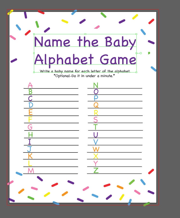 Name The Baby Baby Shower Alphabet Game Etsy España