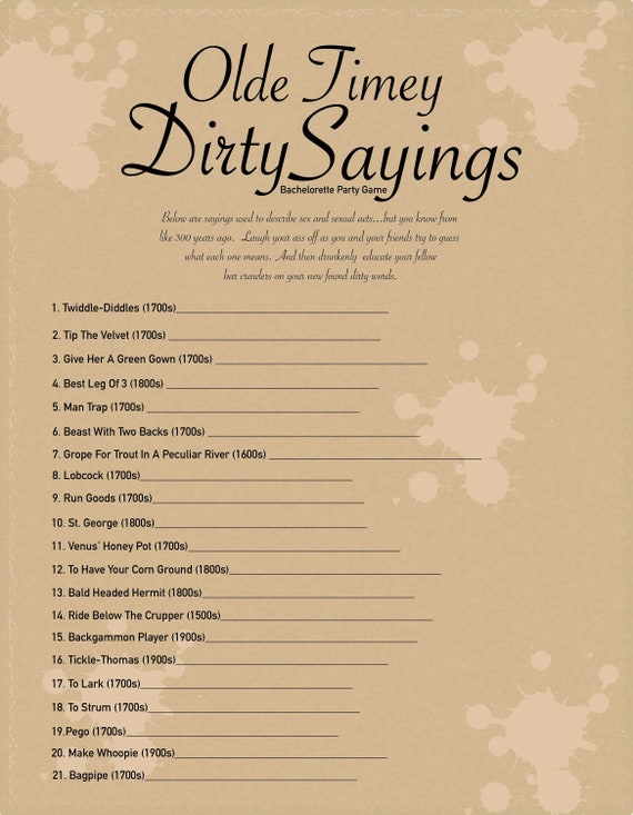 Old Timey Dirty Sayings Bachelorette Party Game