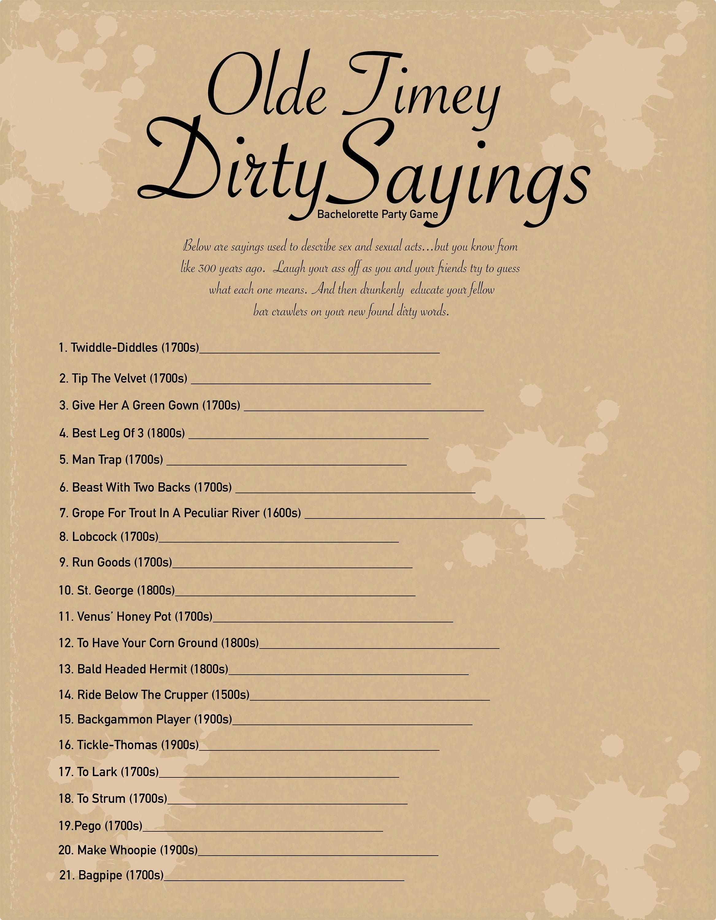 Sayings For Bachelorette Party Old Timey Dirty Sayings Bachelorette Party Game | Etsy Singapore