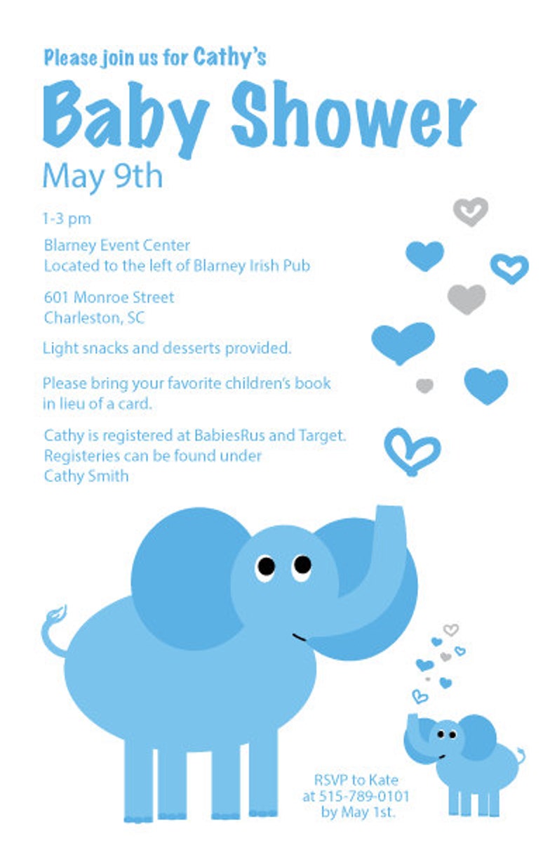 Elephant Baby Shower Invitation Etsy