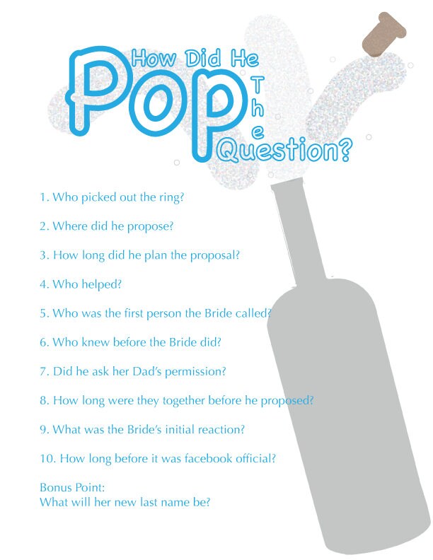 How Did He Pop The Question Bridal Shower Game Etsy