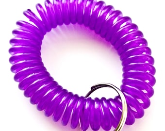 60pcs Spiral Coil Wristband Keychains: Purple, Black, Green