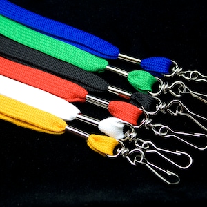 100 Flat ID Neck Lanyards: Swivel J-Hook, 6 Colors